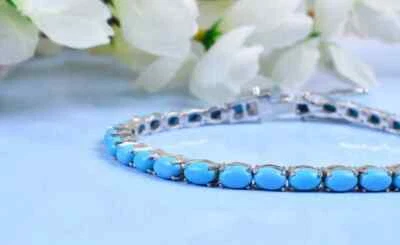 Pulsera Turquesa Azul, Plata de Ley 925, Pulsera Tenis, Pulsera Vintage, Regalo Foto 1 de 4