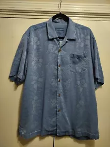 Tommy Bahama Mens Button Down Shirt L Silk Blue Floral Short Sleeve Logo - Picture 1 of 11