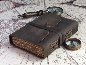Vintage Leather Journal Notebook Antique Deckle Edge Paper 100% Handmade UNIQUE - Picture 1 of 11