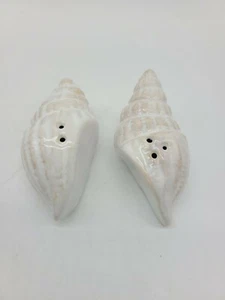 Sea Shell Salt and Pepper Shakers White Glossy 3.5" - Picture 1 of 6