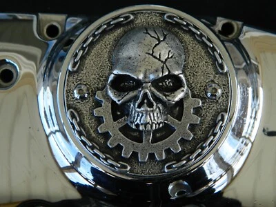 Calavera Puntos Metálicos Placa de Cubierta de Tiempo para Harley Davidson Moto 2 Agujeros HD Foto 1 de 4