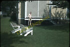 Very Pale White Man Watering Lawn Chairs 1940S 35Mm Slide Red Border Kodachrome