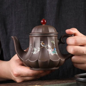 Yixing pentola argilla viola grande capacità grande filtro teiera fatta a mano  - Foto 1 di 2