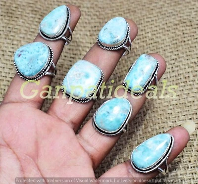 ¡NUEVA VENTA!! Lotes de anillos de piedras preciosas Larimar enchapados en plata 925 joyas Foto 1 de 4