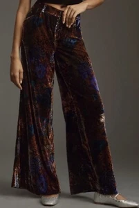 Anthropologie Wide Leg Printed Velvet Trousers / Pants Size 6 NWT $168.00 - Picture 1 of 9
