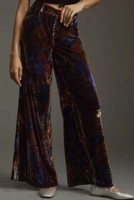Anthropologie Wide Leg Printed Velvet Trousers / Pants Size 6  NWT $168.00 - Image 1 of 4