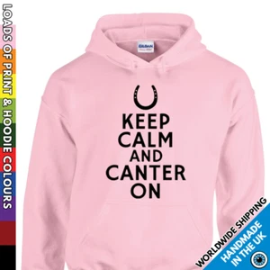Kids Keep Calm & Canter On Hoodie - Childrens Equestrian Horse Lover Gift Hooded - Picture 1 of 13