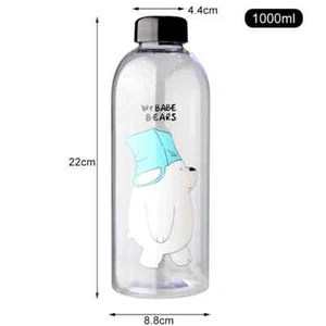 Cute Panda Water Bottle 1000Ml Straw Transparent Leakproof Drinkware Shaker New - Picture 1 of 11