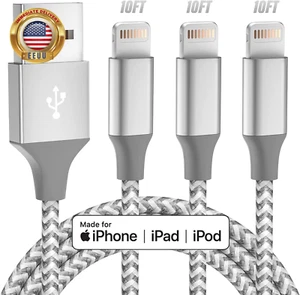 Iphone Charger 3Pack 10FT Apple Mfi Certified Long Lightning Cable Fast Charging - Picture 1 of 8