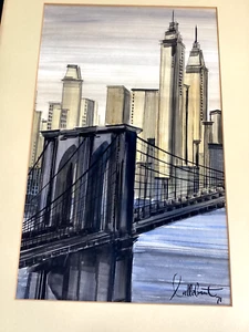 VTG 70;s MID CENTURY MODERN NY CITYSCAPE ORIG PAINTING MANHATTAN SIGNED FRAMED - Picture 1 of 17