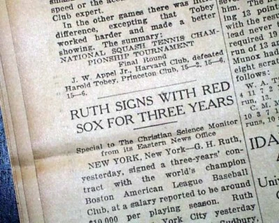 Best BABE RUTH Final Boston Red Sox CONTRACT Signing MLB Baseball 1919 Newspaper - Image 1 of 4