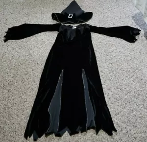 WICKED WITCH COSTUME BLACK VELVETEEN DRESS AND HAT RUBIES MEDIUM - Picture 1 of 7