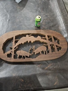 Wood Wall Decor Elk Carving Wooded Scene Bulls Fighting Rustic Man Cave - Picture 1 of 9