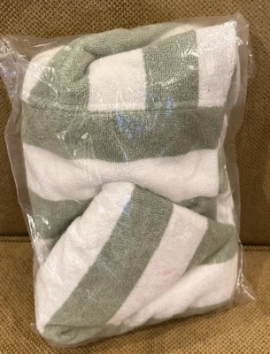 Pottery Barn Kids Rugby Stripe Hooded Towel SAGE Green 50 X 25 in 100% Cotton - Image 1 of 4