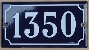 Large old blue French house number 1350 door gate plate plaque enamel metal sign - Picture 1 of 1