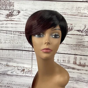 Bio Shag Tapered Wig FF99J Black w/ Plum Swoop Heat Safe Adjustable Synthetic - Picture 1 of 6