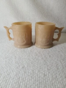 WHATABURGER Buffalo Nickel Coffee Cups / Mugs Butterscotch Milk Glass - Set of 2 - Picture 1 of 7