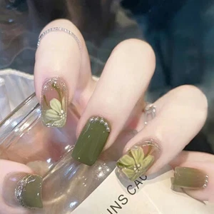Uñas a presión de camelia con puntas translúcidas rosa brillante perla - diseño elegante - Imagen 1 de 5