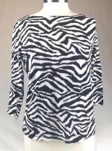 Rafaella Sport Bluse Damen Gr. Petite M Zebra Top Stretch Jersey schwarz weiß - Bild 1 von 9