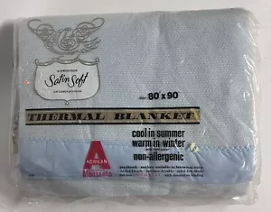New Vintage Satin Soft 80x90 Twin Full Acrilan Acrylic Baby Blue Thermal Blanket - Picture 1 of 1