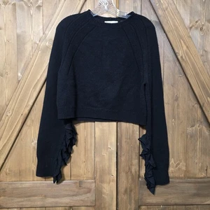 Helmut Lang Wool Cashmere Cropped Sweater Small Black Ruffle Sleeve HLW20701 - Picture 1 of 7