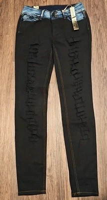 CLASH JEANS EE. UU. ~ DEMIM MUJER AZUL REAL a NEGRO ~ TALLA 5 NUEVO CON ETIQUETAS  Foto 1 de 4