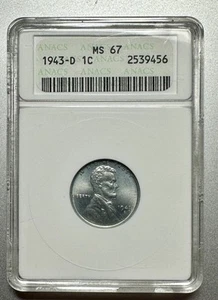 1943-D   LINCOLN CENT   ANACS   MS67  OLD SOAPBOX HOLDER - Picture 1 of 4