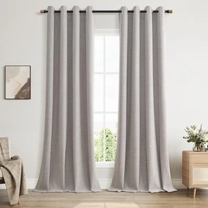 Natural Flax Linen Full Blackout Curtains 96 Inches Long,Grommet Thermal Insu... - Picture 1 of 8