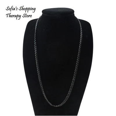 Cadena de eslabones cubanos Miami chapada en rodio negro lisa 22" 3 mm para mujer y hombre Foto 1 de 4