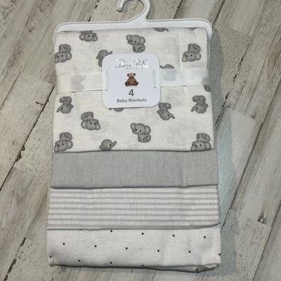 Mantas de recepción de bebé Rene Rofe algodón gris lunares lisos elefante paquete de 4 Foto 1 de 4