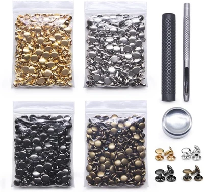 400 Sets Leather Rivets,Double Cap Rivet Tubular 4 Colors Metal Studs with Fixin - Image 1 of 4