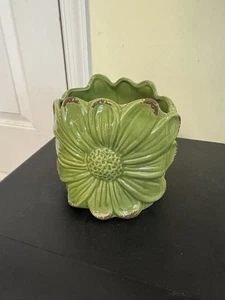 Green Sunflower Planter / Vase - 5” Tall- Unmarked - Picture 1 of 12