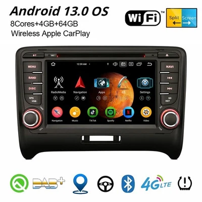 8-Kern Android 14 DAB+ Autoradio Navi SWC CarPlay 64GB DVD Wifi Für Audi TT MK2 - Bild 1 von 4