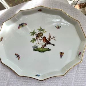Herend Porcelain ROTHSCHILD BIRD 7632 12 Sided Tray 7.5” X 9.25” Unique Piece - Picture 1 of 16