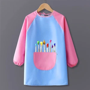 Long Sleeved Kids Painting Apron Polyester Cooking Apron New Art Bibs - Picture 1 of 13