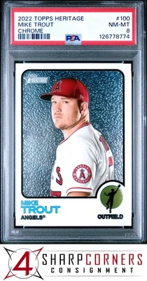 2022 TOPPS HERITAGE CHROME #100 MIKE TROUT #/999 PSA 8 - Image 1 of 3