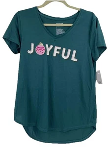 Celebrate Women's Christmas Joyful Blouse Top Size M Green - Picture 1 of 7
