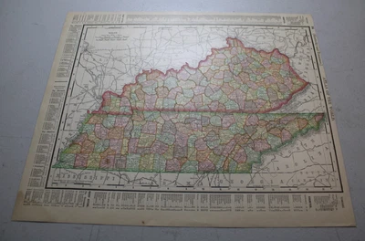 Mapa a color 1895 RAND-McNALLY de Kentucky y Tennessee, con Mississippi Foto 1 de 2