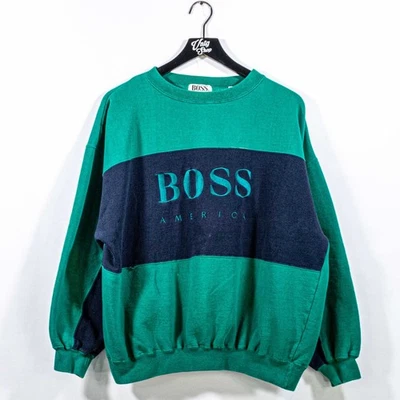 Boss America Color Block Sweatshirt Spell Out XL VTG 90s Hip Hop Streetwear - Image 1 of 4