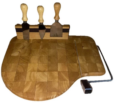 De colección MCM Charcutería Madera Tablero de Queso Cortador de Alambre Magnético 3 Cuchillos de Queso Foto 1 de 4