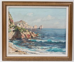Gustave Lino 15x19 Oil Painting Ocean Seascape Capri Island Italy Listed Artist - Picture 1 of 16