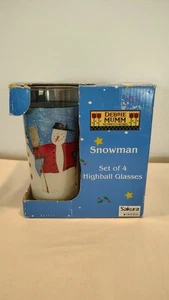 DEBBIE MUMM SAKURA ONEIDA SNOWMAN SET OF 4 HIGHBALL GLASSES - NEW IN BOX - Picture 1 of 7