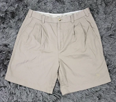 Ashworth Golf Shorts Mens 34 Khaki Pleated Chino Kapalua Logo Embroidered Cotton - Image 1 of 4