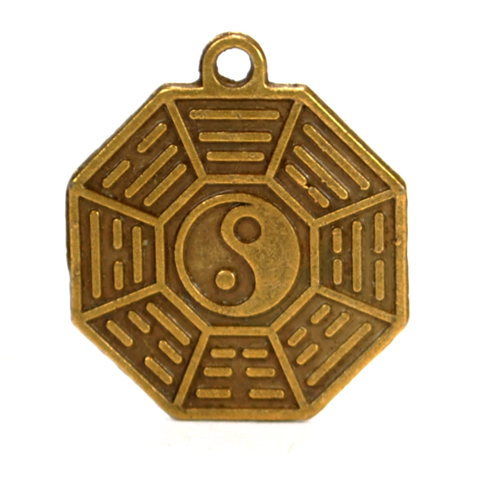 Yin Yang Feng Shui Charm 0.75" Brass Pendant Bagua Protection Good Luck Cure