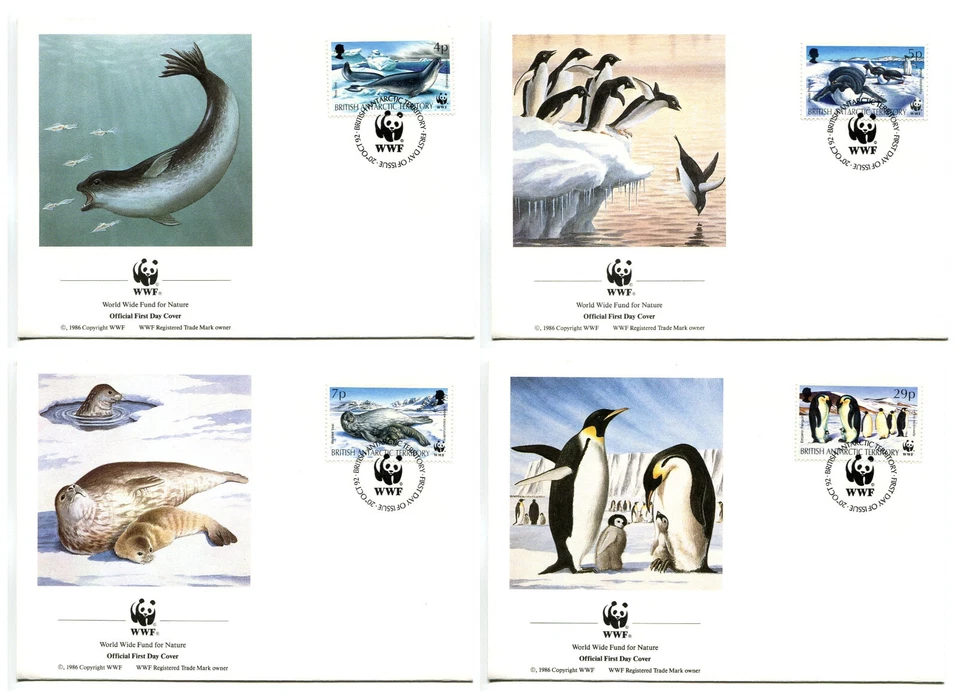 WWF G11 British Antarctic Territ 4 FDC 1992 Marine fauna - Seals - Penguins  - Image 1 of 1