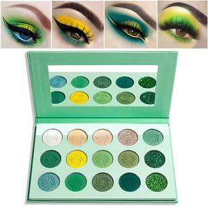 Green Eyeshadow Palette,QIUFSSE 15 Colors Eye Shadow Pallete Sets Highly Pigm... - Picture 1 of 8