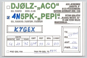 Postal QSL 4N5PK Veles Macedonia del Norte Makedonija CB Radio Petar Krajcev 1992 - Imagen 1 de 2