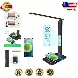 Modern Desk Lamp with Wireless Charger & Clock - Touch Control & Dimmable Light - Picture 1 of 9