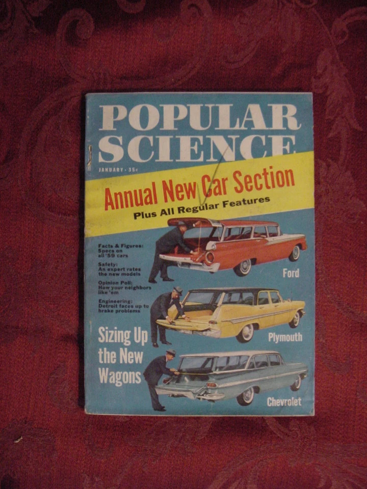POPULAR SCIENCE January 1959 NEW CARS FORD PLYMOUTH CHEVROLET Nautilus N6A - Image 1 of 1