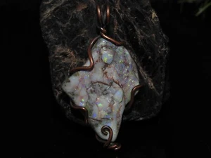 Australian Opal Natural Polished Rough Slice Wire Wrapping Copper Pendant - Picture 1 of 8